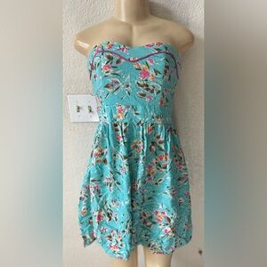 Xhilaration Strapless Floral Midi Dress - Teal and Pink dress zip up beach boho